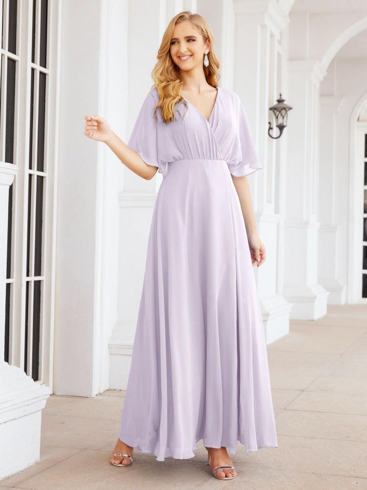 Numbersea V-Neck Bridesmaid Dress Chiffon Long Open Back Formal Dresses for Women Party Evening 28067-numbersea