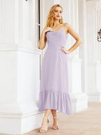 Numbersea Women Strap Chiffon Bridesmaid Dress Ankle Length Sleeveless Blackless Ruffle A Line