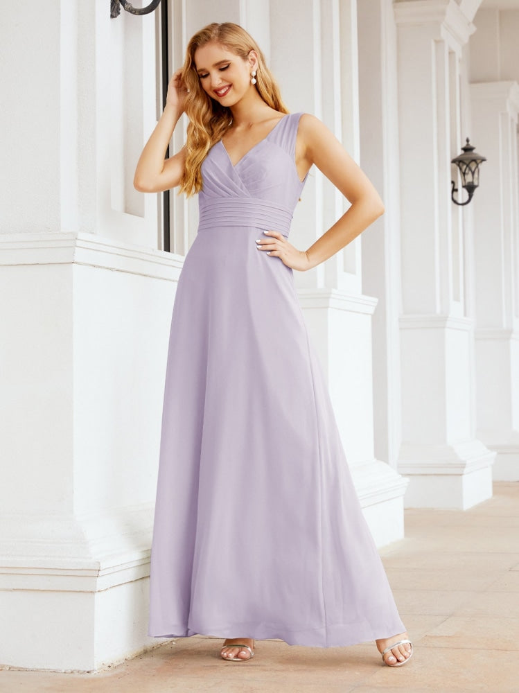 Women's Formal Prom Gown Elegant V-Neck Sleeveless Bridesmaid Dresses for Wedding Party 28037