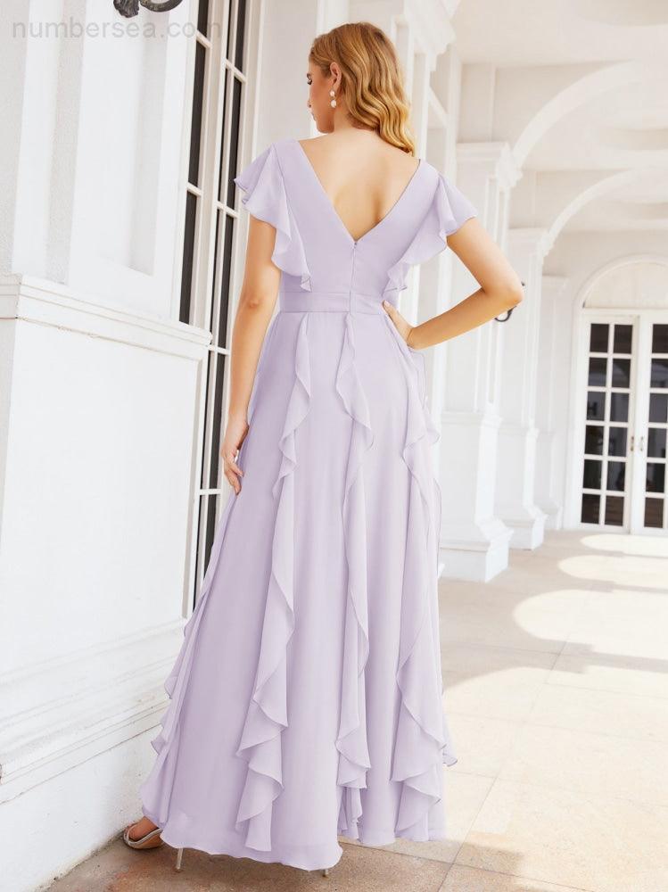 Ruffled Bridesmaid Dresses with Sleeves Long Formal Party Dress 28041-numbersea