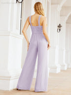 Numbersea Crisscross Neck Jumpsuit Formal Evening Dress Long Bridesmaid Dresses Bell-bottomed Pants 28033-numbersea