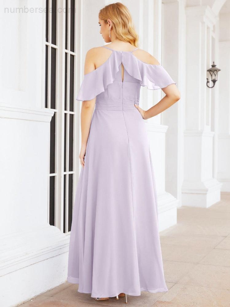 Numbersea Cold Shoulder Long Bridesmaid Dresses Side Slit Formal Prom Gowns Party Wedding 28070-numbersea