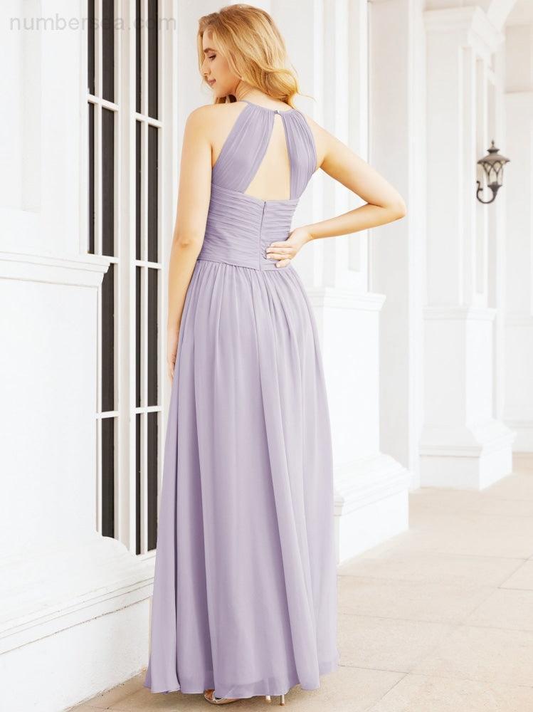 Numbersea Sleeveless Bridesmaid Dresses Long Prom Gown Zipper with Keyhole Back 28056-numbersea
