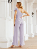 Numbersea Womens One Shoulder Chiffon Long Jumpsuit Formal Evening Dress Bridesmaid Dresses Pants