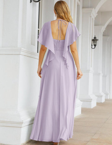 Numbersea Chiffon Bridesmaid Dresses Long Formal Evening Prom Mother of The Bride Dress with Flutter Sleeve     SEA28040