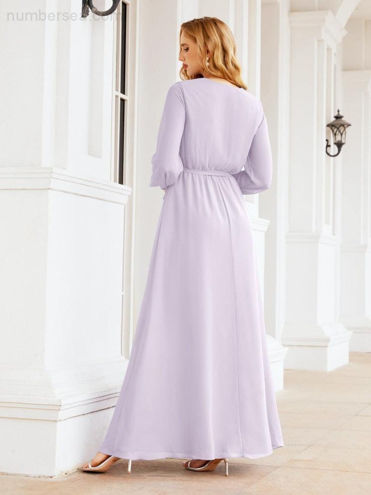 Numbersea Women's Chiffon Bridesmaid Dress A line Long Sleeves Formal Evening Prom Gown for Wedding Guest 28032-numbersea