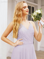 Numbersea Halter Chiffon Bridesmaid Dresses Wedding Appare Sleeveless Formal Prom Dress with Ruffled Back 28035-numbersea