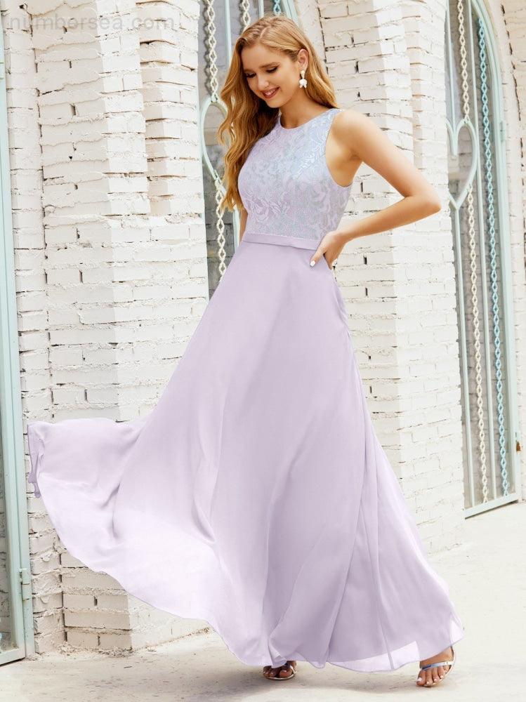 Lace Bridesmaid Dress Floor Length Evening Gowns with Pockets 28017-numbersea