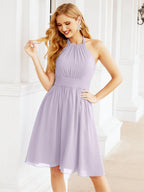 Numbersea Neckholder-Brautjungfernkleid aus Chiffon, kurz, ärmellos, formelles Partykleid, offener Rücken, 28023