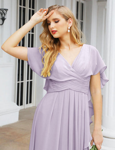 Numbersea Chiffon Bridesmaid Dresses Long Formal Evening Prom Mother of The Bride Dress with Flutter Sleeve     SEA28040
