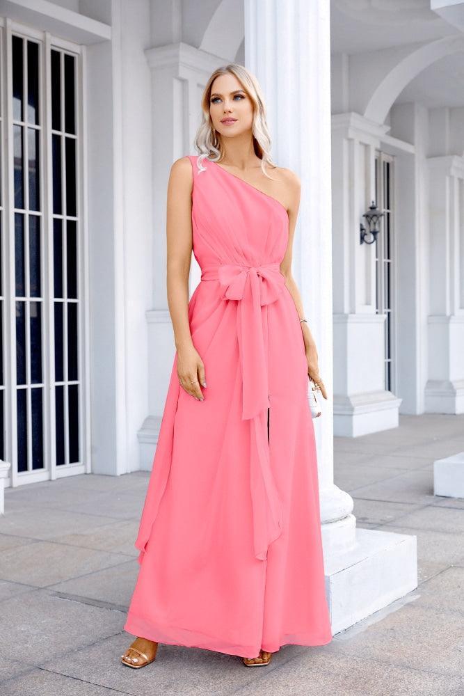 Ladies Chiffon One Shoulder Bridesmaid Evening Dress Wedding Party Evening Dress 28133-numbersea
