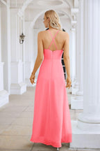 Ladies Chiffon Spaghetti Strap V Neck Front Slit Floor Length Bridesmaid Evening Dress Prom Party Wedding Evening Dress 28116-numbersea