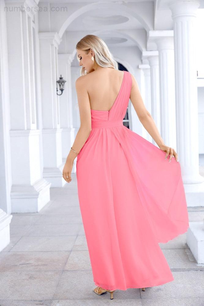 Ladies Chiffon One Shoulder Bridesmaid Evening Dress Wedding Party Evening Dress 28133-numbersea