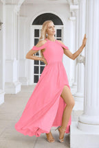 Ladies Chiffon Off Shoulder Swing Sleeve Front Slit Bridesmaid Evening Dress Wedding Party Evening Dress 28117-numbersea