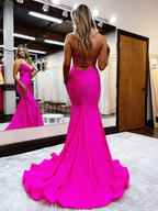Prom Dress Sparkly Mermaid V Neck Beaded Satin Long