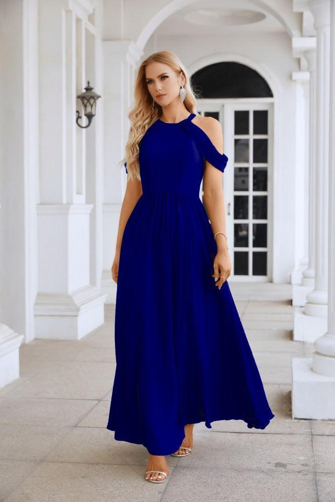 Ladies Chiffon Off Shoulder Swing Sleeve Front Slit Bridesmaid Evening Dress Wedding Party Evening Dress 28117-numbersea