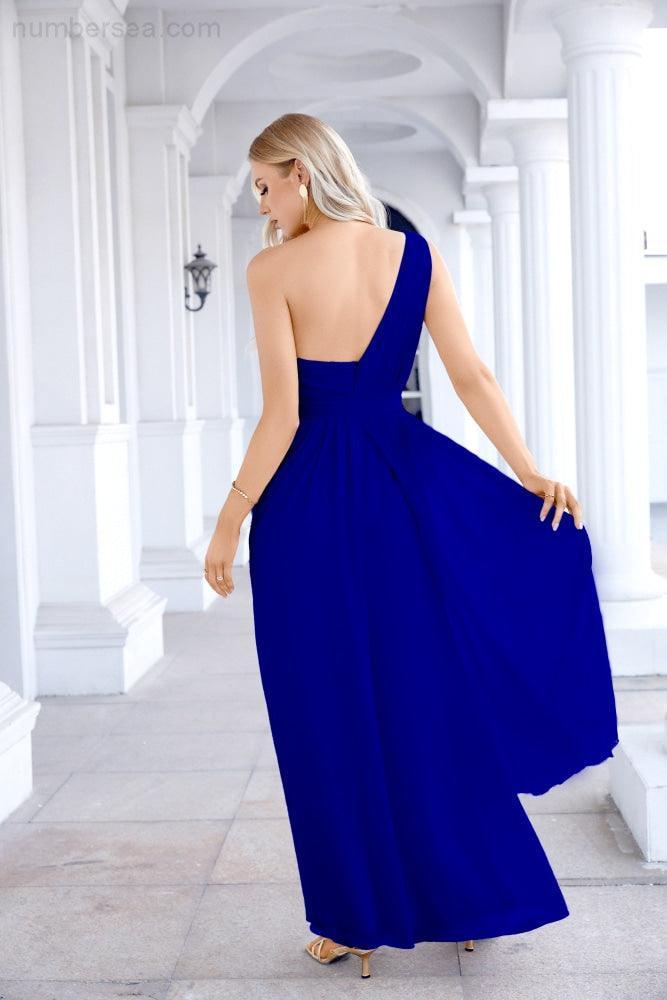 Ladies Chiffon One Shoulder Bridesmaid Evening Dress Wedding Party Evening Dress 28133-numbersea