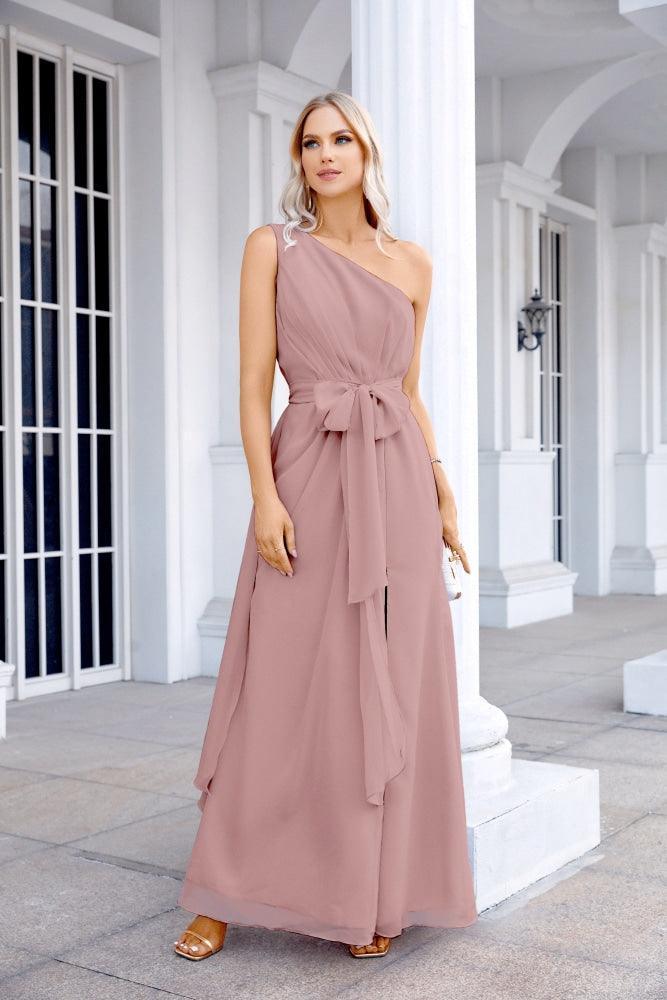 Ladies Chiffon One Shoulder Bridesmaid Evening Dress Wedding Party Evening Dress 28133-numbersea