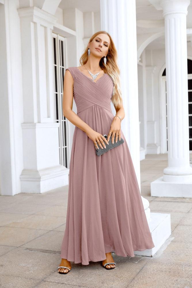 Ladies Chiffon V Neck Sleeveless Floor Length Bridesmaid Evening Dress Wedding Party Evening Dress 28126-numbersea