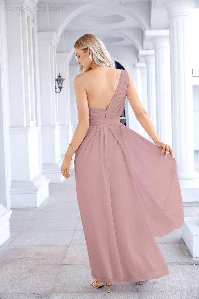 Ladies Chiffon One Shoulder Bridesmaid Evening Dress Wedding Party Evening Dress 28133-numbersea