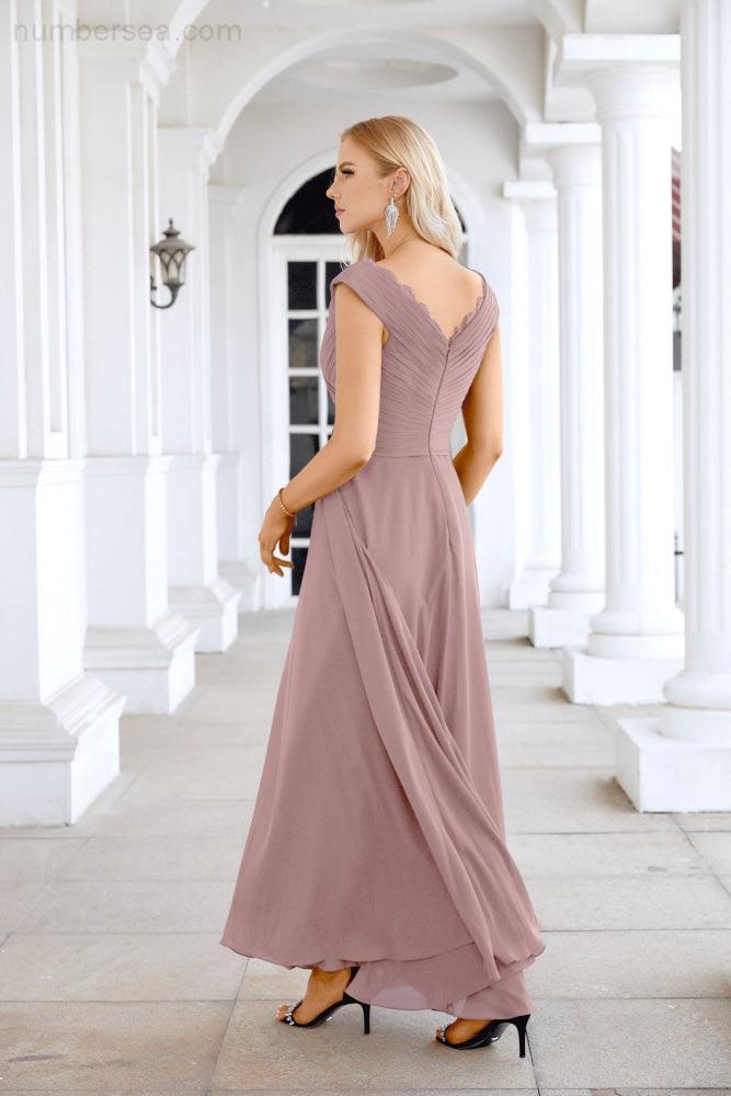 Ladies Chiffon V Neck Sleeveless Floor Length Bridesmaid Evening Dress Wedding Party Evening Dress 28126-numbersea