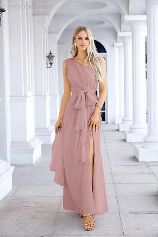 Ladies Chiffon One Shoulder Bridesmaid Evening Dress Wedding Party Evening Dress 28133-numbersea