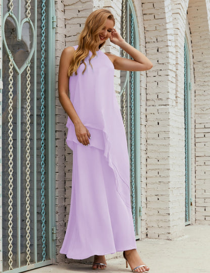 Chiffon Long Plus Size Mother Of Bride Dresses Formal Bridesmaid Prom Gown 28019 Light Lilac