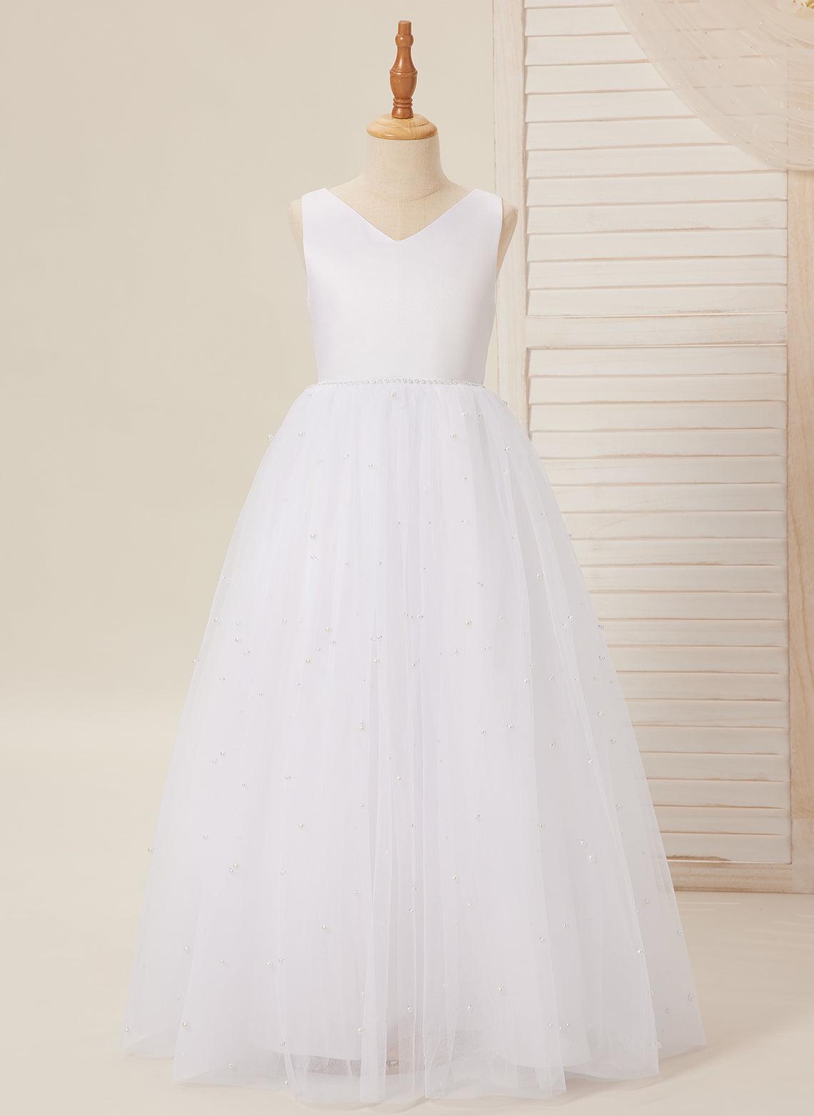 Elegante vestido de princesa de satén y tul para niña de las flores 