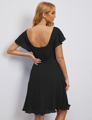 Numbersea Chiffon Bridesmaid Dress V Neck Short Cocktail Gowns For Juniors Homecoming Dresses 28077