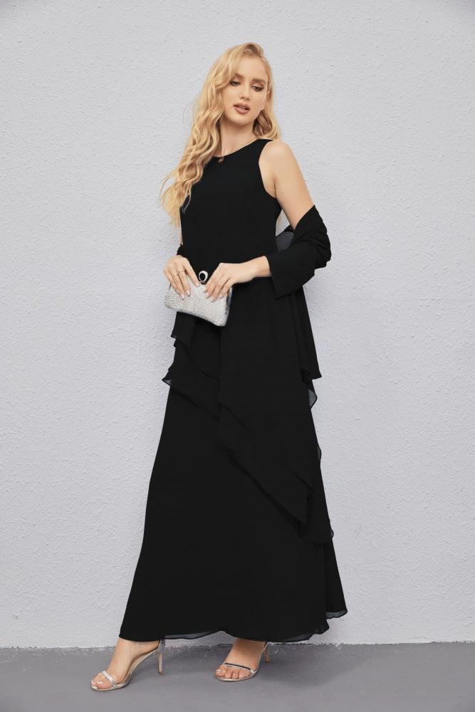 NumberSea-Mother of Bride Dresses with Open Front Lightweight Cardigan Formal Prom Gown 28081 Black