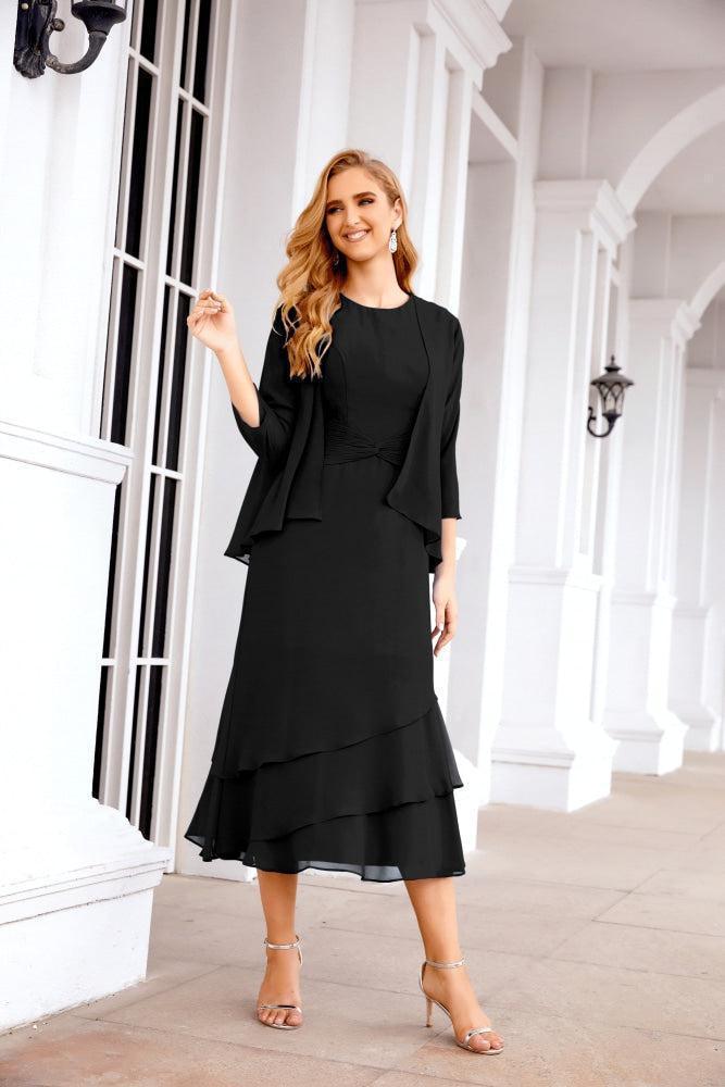 Numbersea Formal Party Gown Dress Chiffon Long Mother of The Bride Dresses with Ruffle Cape 28072 - numbersea