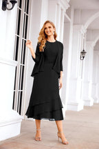 Numbersea Formal Party Gown Dress Chiffon Long Mother of The Bride Dresses with Ruffle Cape 28072 - numbersea