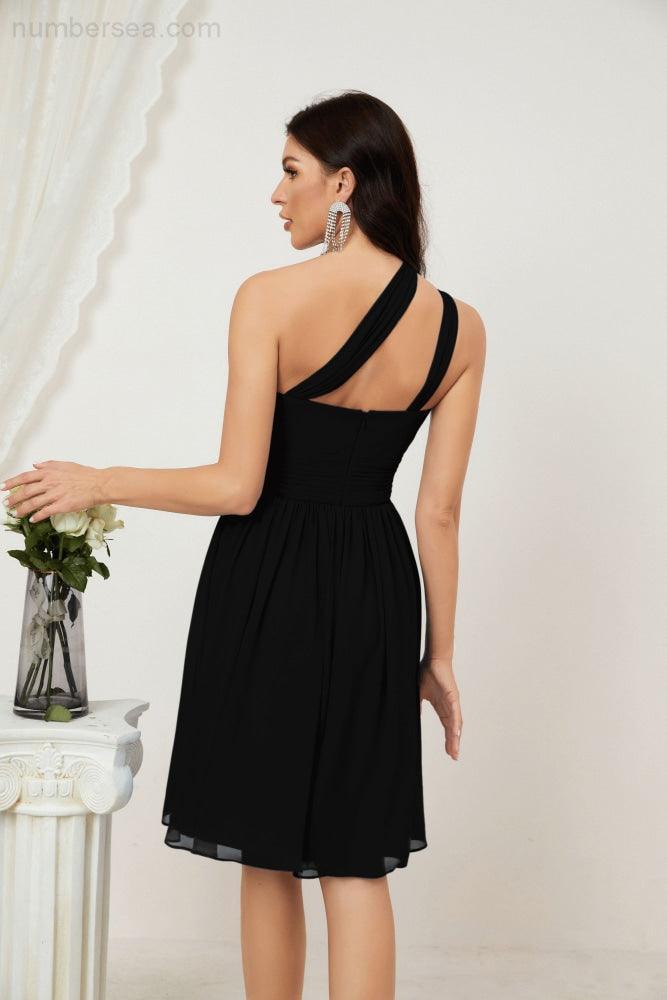 Numbersea Women Chiffon Short One Shoulder Bridesmaid Dress Formal Dresses For Party Homecoming 2804