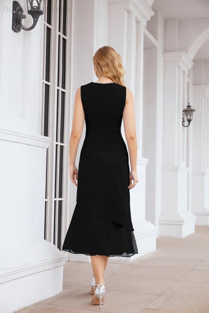 Numbersea Formal Party Gown Dress Chiffon Long Mother of The Bride Dresses with Ruffle Cape 28072 - numbersea