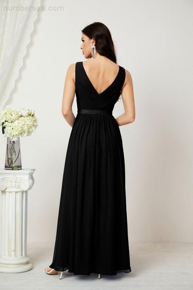 Women's Chiffon Long Bridesmaid Dresses A line Sleeveless Formal Prom Gown for Evening Party Homecoming Dresses 2808-numbersea