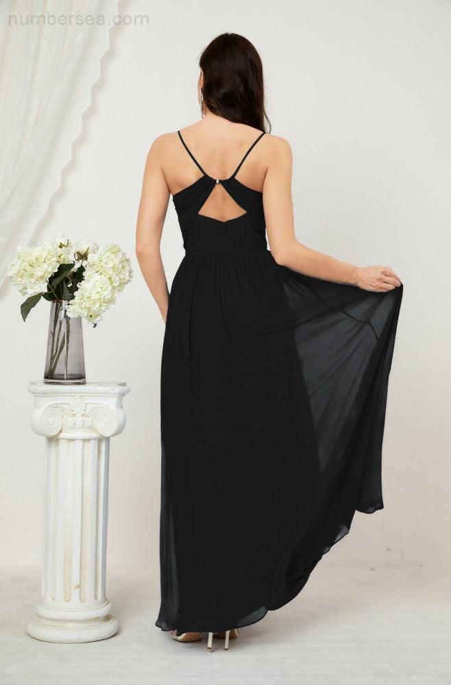 Numbersea Neck Bridesmaid Dresses Chiffon Long Spaghetti A-line Formal Prom Gown for Wedding Party Evening 2801-numbersea