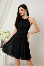 Halter Bridesmaid Dresses Knee Length A Line Formal Evening Party Cocktail Dress 28011