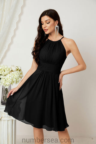 Halter Bridesmaid Dresses Knee Length A Line Formal Evening Party Cocktail Dress 28011