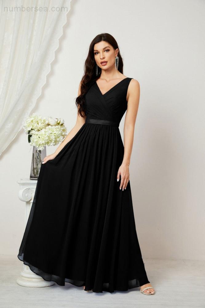 Women's Chiffon Long Bridesmaid Dresses A line Sleeveless Formal Prom Gown for Evening Party Homecoming Dresses 2808-numbersea