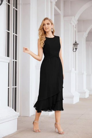 Numbersea Formal Party Gown Dress Chiffon Long Mother of The Bride Dresses with Ruffle Cape 28072 - numbersea