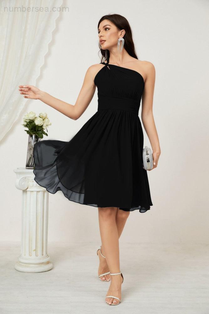 Numbersea Women Chiffon Short One Shoulder Bridesmaid Dress Formal Dresses For Party Homecoming 2804