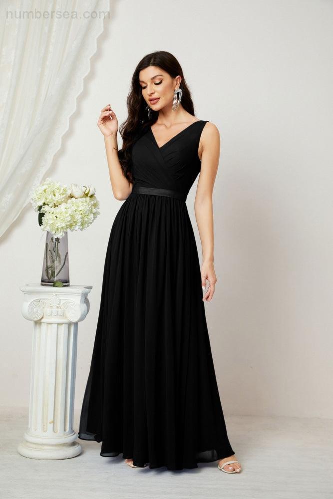 Women's Chiffon Long Bridesmaid Dresses A line Sleeveless Formal Prom Gown for Evening Party Homecoming Dresses 2808-numbersea