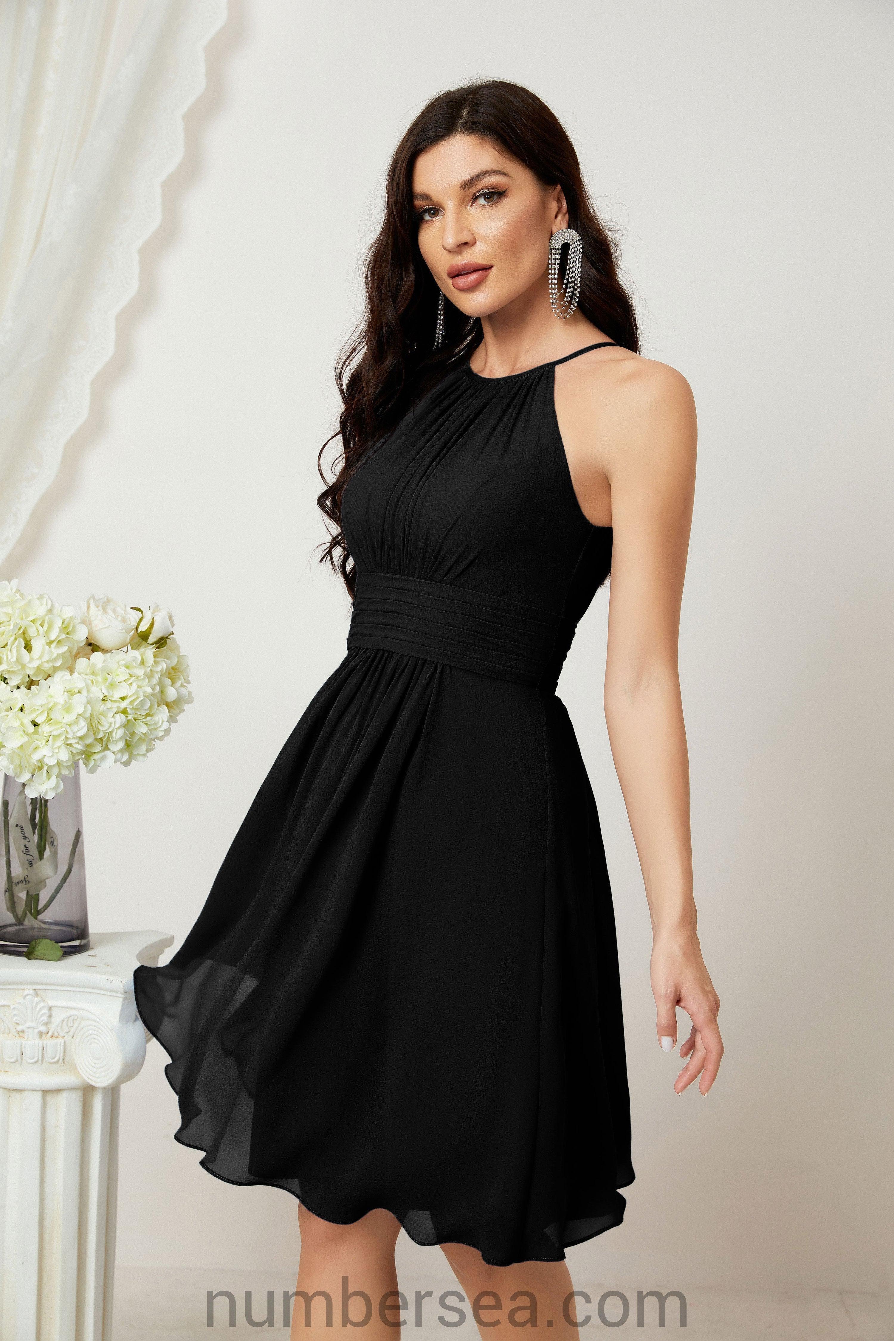 Halter Bridesmaid Dresses Knee Length A Line Formal Evening Party Cocktail Dress 28011
