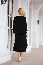 Numbersea Formal Party Gown Dress Chiffon Long Mother of The Bride Dresses with Ruffle Cape 28072 - numbersea