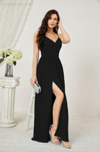 Numbersea Neck Bridesmaid Dresses Chiffon Long Spaghetti A-line Formal Prom Gown for Wedding Party Evening 2801-numbersea