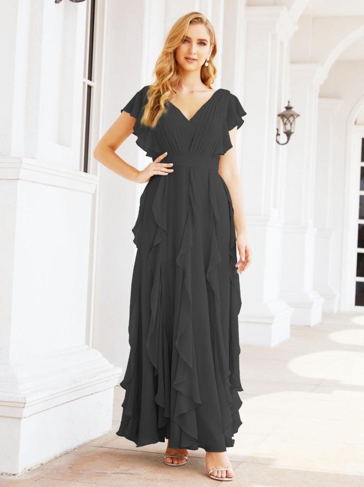 Ruffled Bridesmaid Dresses with Sleeves Long Formal Party Dress 28041-numbersea