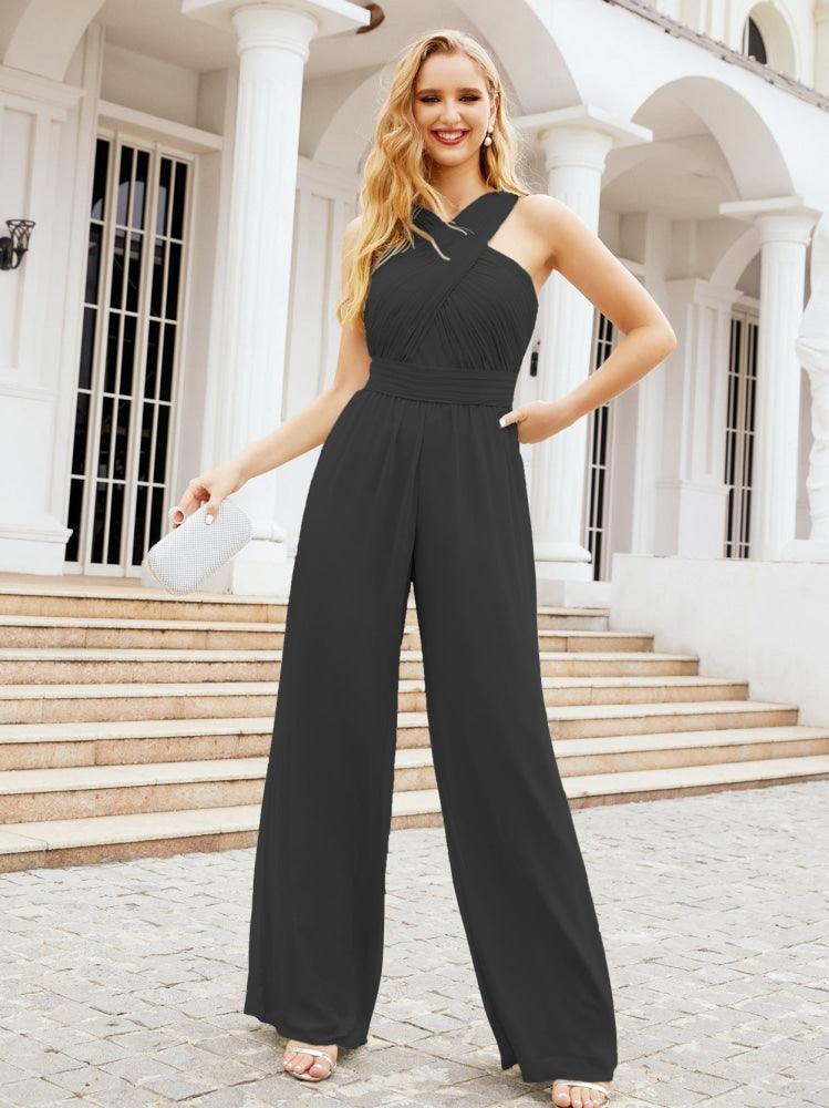 Numbersea Crisscross Neck Jumpsuit Formal Evening Dress Long Bridesmaid Dresses Bell-bottomed Pants 28033-numbersea