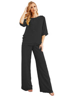Numbersea Elegant 2 Piece Mother of The Bride Dress Plus Size Pant Suits Ruffle Layers Sliver Housecoat 28064