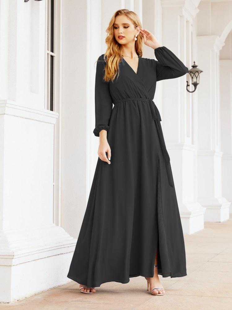 Numbersea Women's Chiffon Bridesmaid Dress A line Long Sleeves Formal Evening Prom Gown for Wedding Guest 28032-numbersea