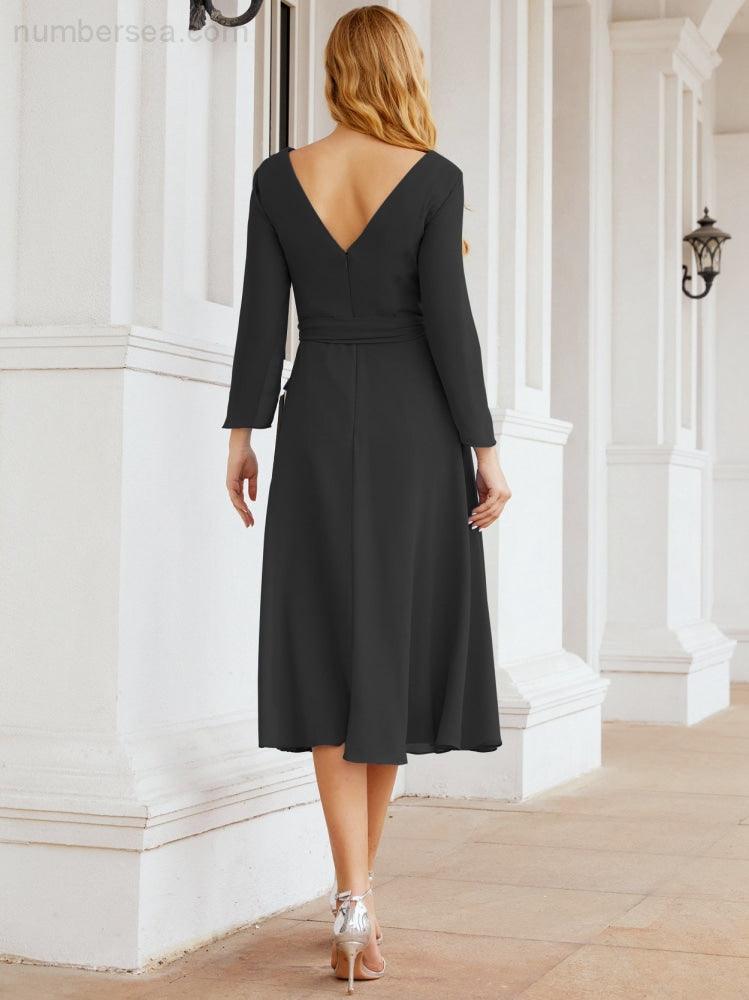 Bridesmaid Dress V-Back Waist Belt Mother of the Bride Wedding Guest 28031-numbersea